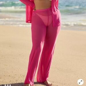 NWT good American mesh wide leg pink bikini cover up pants